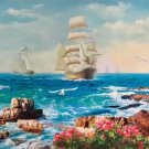 Hand painted oil painting on canvas"Adventure sailboat"90x160CM(35.4"x63.0")Unframed-14