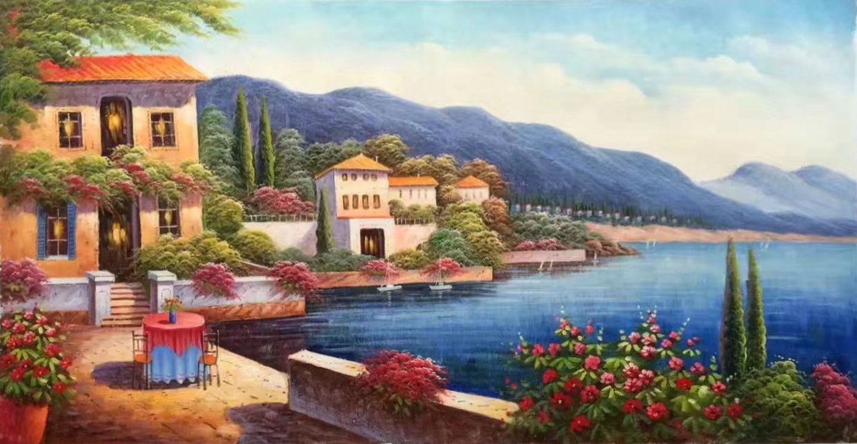 Hand painted oil painting on canvas"Sea view Villa"60x120CM(23.6"x47.2")Unframed-39