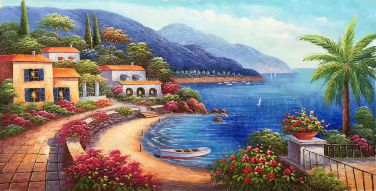 Hand painted oil painting on canvas"Sea view Villa"60x120CM(23.6"x47.2")Unframed-41