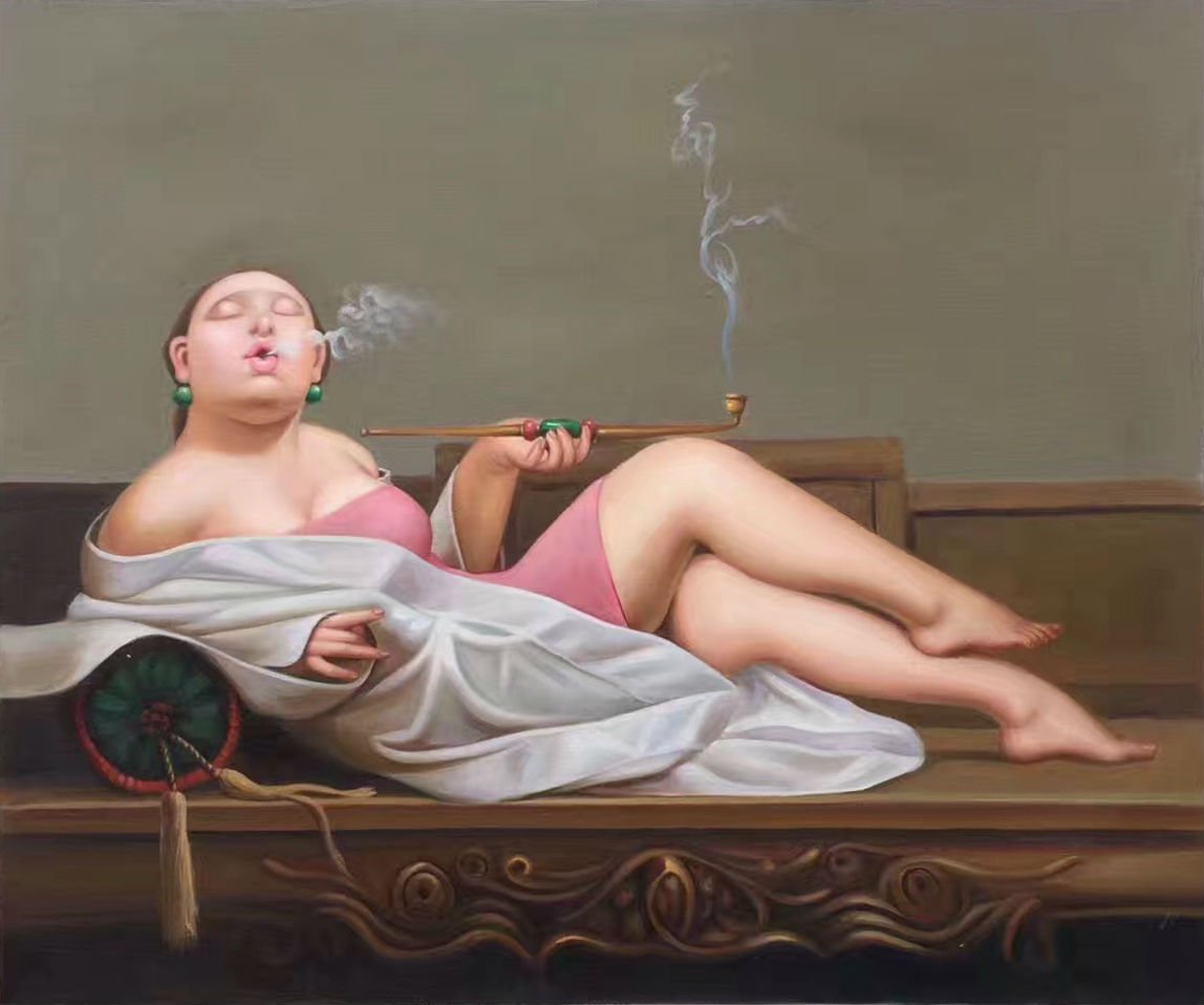 Simple modern Hand painted oil painting on canvas"Smoking woman"50x60CM(19.7"x23.6")Unframed-11