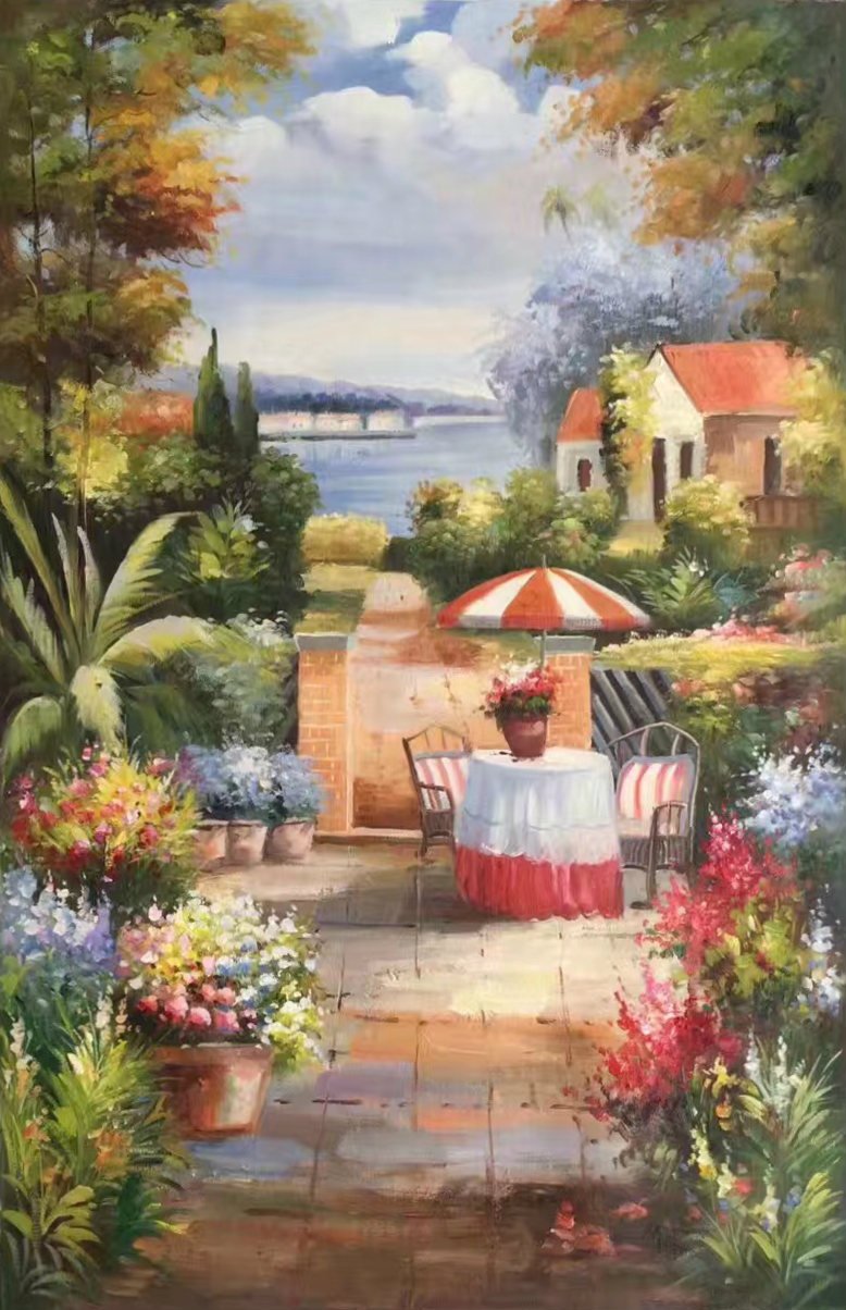 Mediterranean Hand painted oil painting on canvas"Sea view Villa"60x90CM(23.6"x35.4")Unframed-56