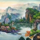 Hand painted oil painting on canvas"Mountains and rivers unlimited"70x180CM(27.6"x70.9")Unframed-88