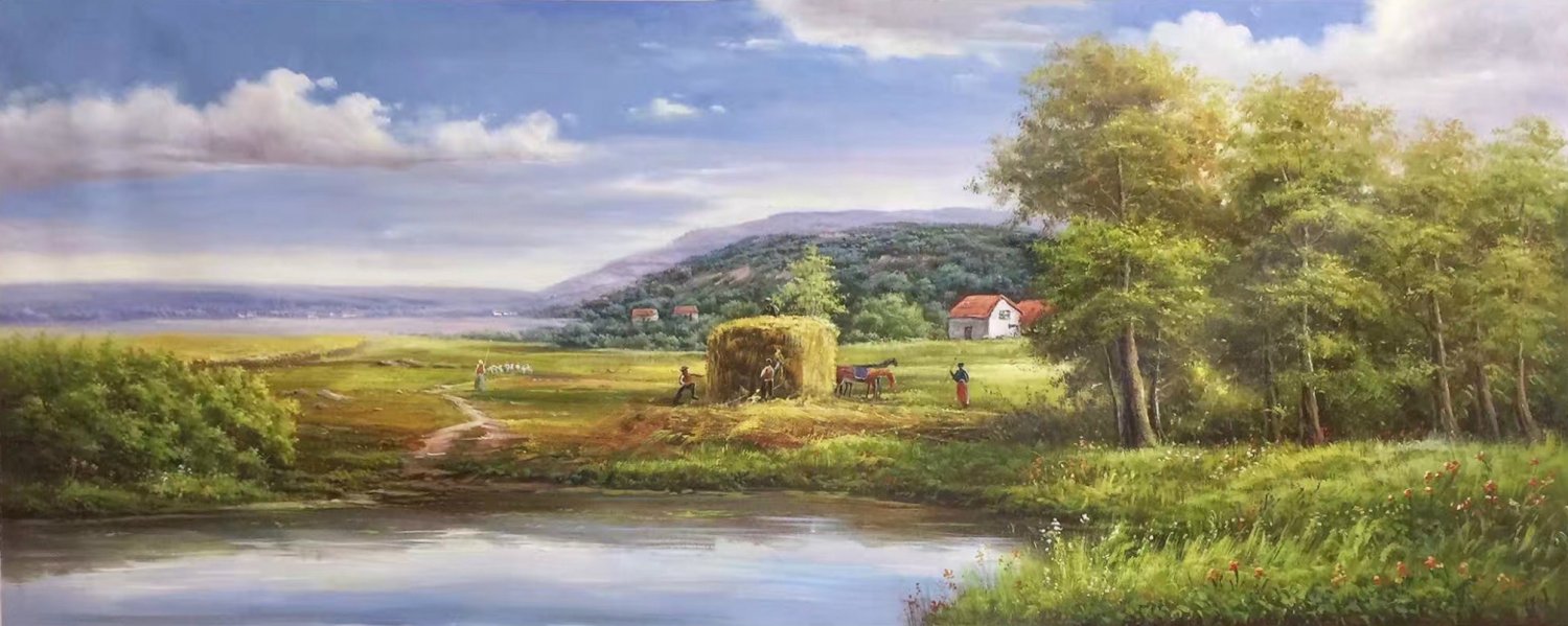 Hand painted oil painting on canvas"Image of the countryside"70x180CM(27.6"x70.9")Unframed-46