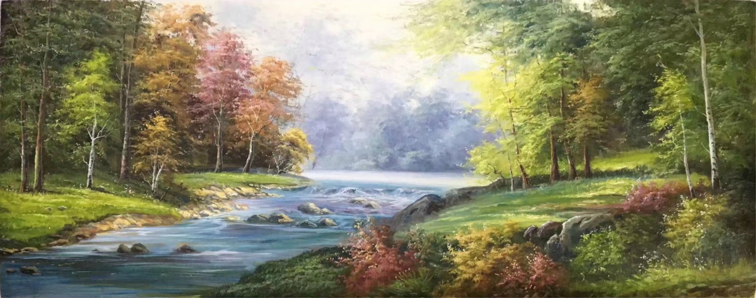 American style Hand painted oil painting on canvas"Creek"70x180CM(27.6"x70.9")Unframed-121