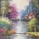 American style Hand painted oil painting on canvas"Private garden"60x120CM(23.6"x47.2")Unframed-32
