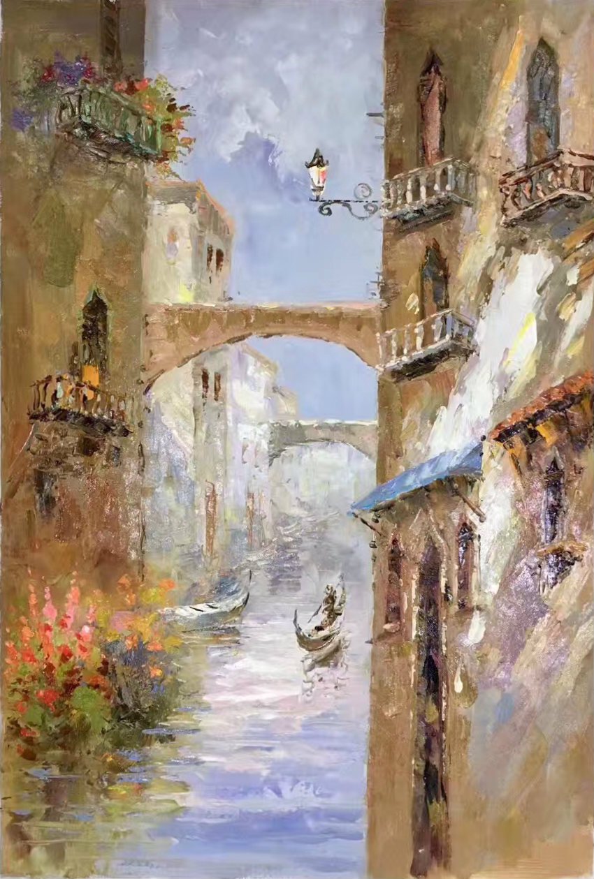 European style Hand painted oil painting on canvas"Venice"60x90CM(23.6"x35.4")Unframed-16