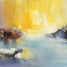 Simple modern Hand-painted oil painting on canvas"Cirrus"40x150cm(16'' X 60'')Unframe-10