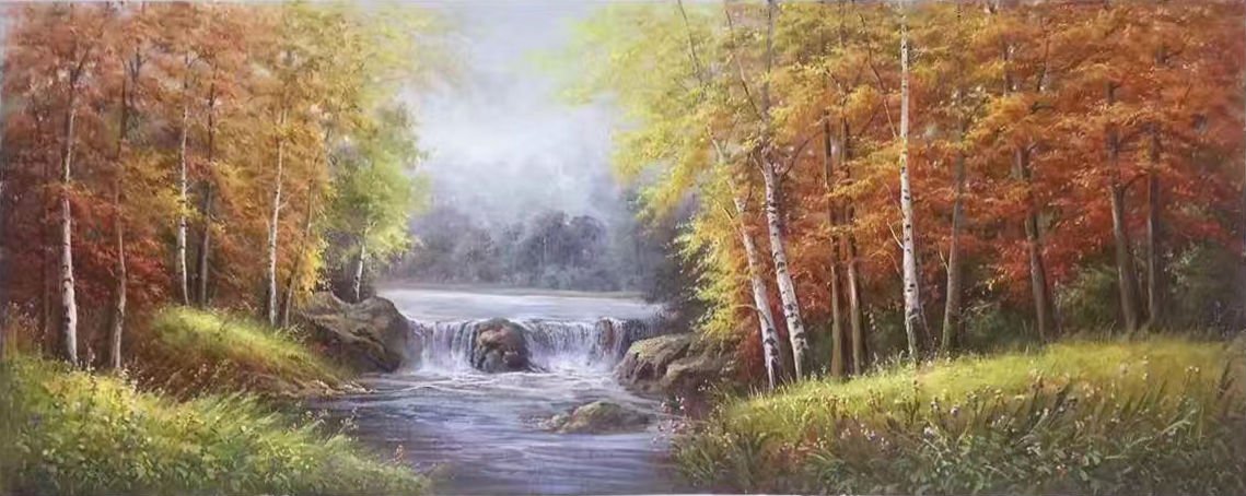 American style Hand painted oil painting on canvas"Creek"70x180CM(27.6"x70.9")Unframed-170