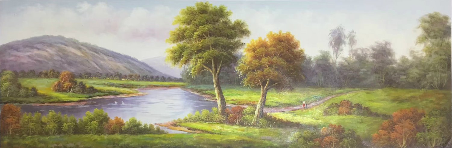 Hand painted oil painting on canvas"Image of the countryside"50x150CM(20"x60")Unframed-113