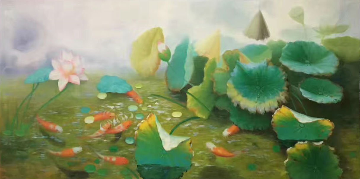 Chinese style Hand painted oil painting on canvas"lotus"60x120CM(23.6"x47.2")Unframed-66