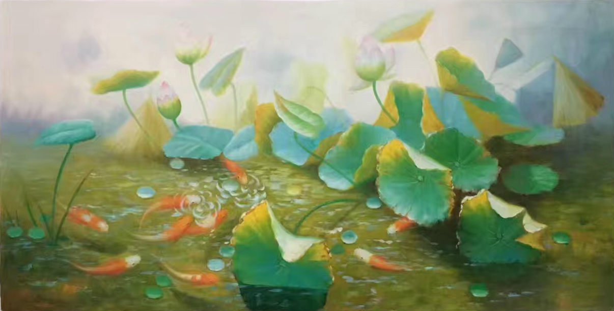 Chinese style Hand painted oil painting on canvas"lotus"60x120CM(23.6"x47.2")Unframed-67