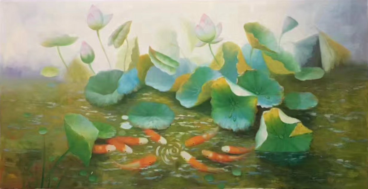 Chinese style Hand painted oil painting on canvas"lotus"60x120CM(23.6"x47.2")Unframed-68
