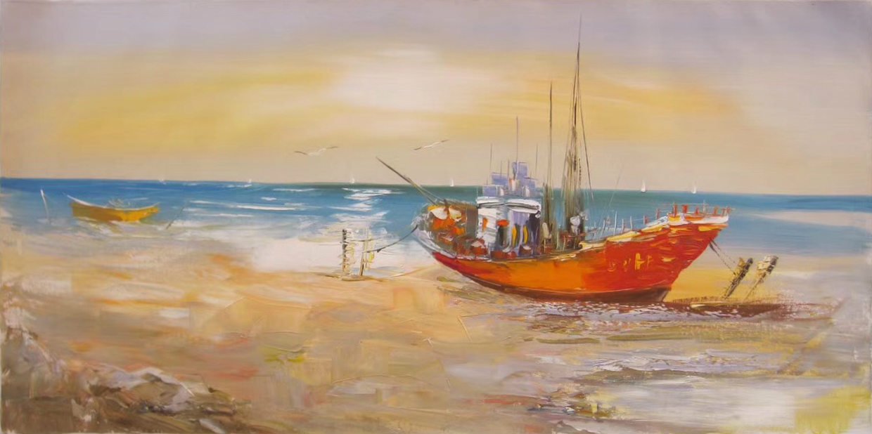 Hand painted oil painting on canvas"Fishing boat"60x120CM(24"x48")Unframed-55