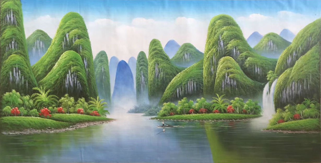 Hand painted oil painting on canvas"Creek"60x120CM(23.6"x47.2")Unframed-342