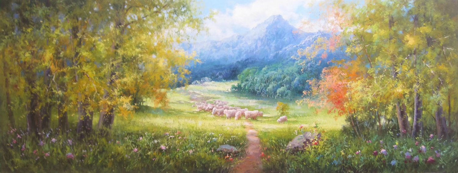 Hand painted oil painting on canvas"Creek"60x160CM(24"x63")Unframed-357