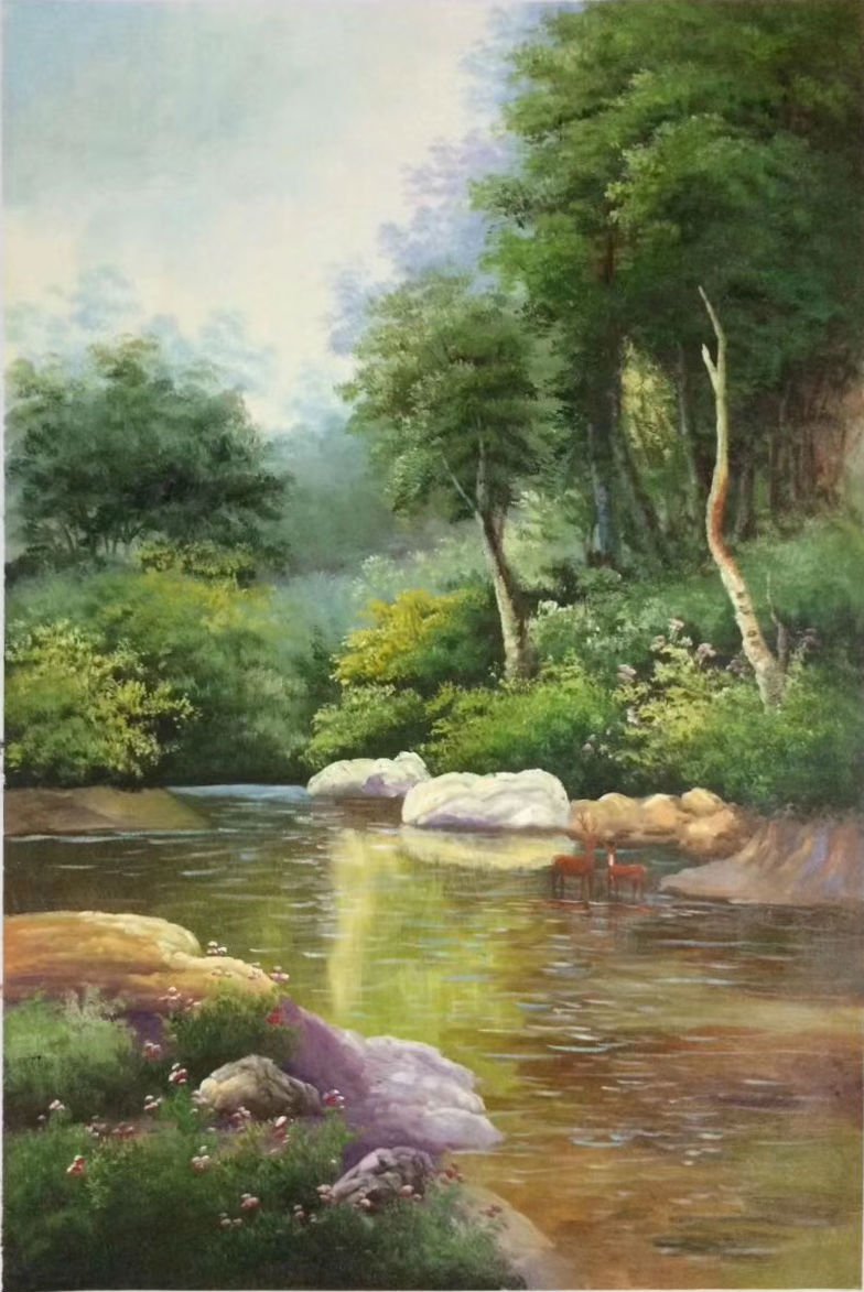 Hand painted oil painting on canvas"Creek"60x90CM(23.6"x35.4")Unframed379