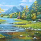 American style Hand painted oil painting on canvas"Creek"70x180CM(27.6"x70.9")Unframed-404 American style Hand painted oil painting on canvas"Creek"70x180CM(27.6"x70.9")Unframed-404
