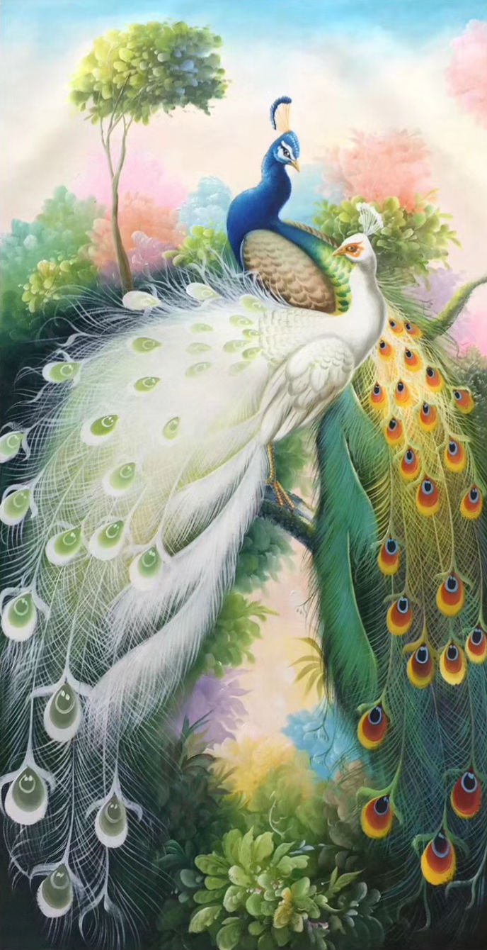 Simple modern Hand painted oil painting on canvas"Gorgeous peacock"60x120CM(23.6"x47.2")Unframed-78