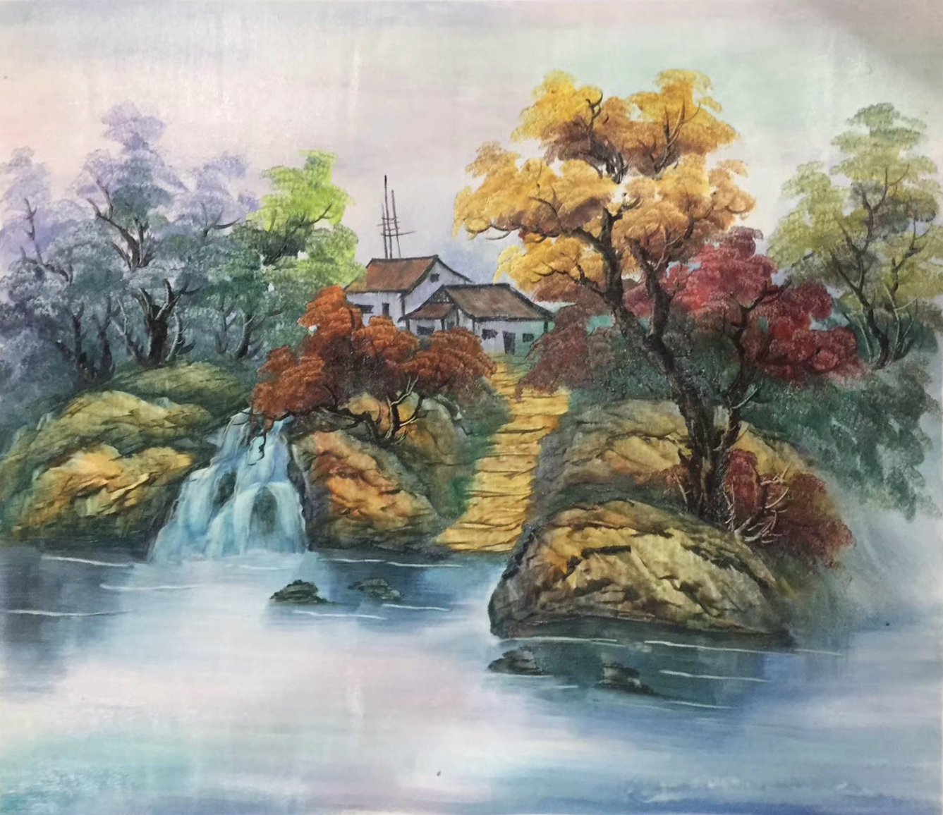 Hand painted oil painting on canvas"Creek"50x60CM(19.7"x23.6")Unframed-471