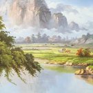 American style Hand painted oil painting on canvas"Creek"70x180CM(27.6"x70.9")Unframed-488