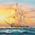 Simple modern Hand painted oil painting on canvas"Adventure sailboat"60x120CM(24"x48")Unframed-68