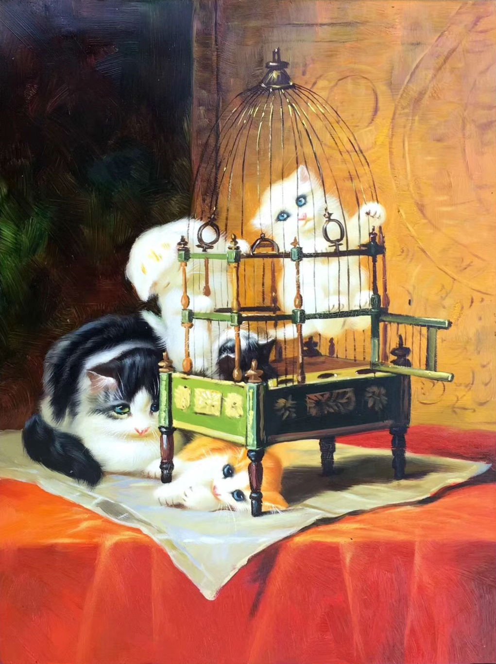Simple modern Hand-painted oil painting on canvas"Cute cat"30x40CM(12"x16")Unframed-07