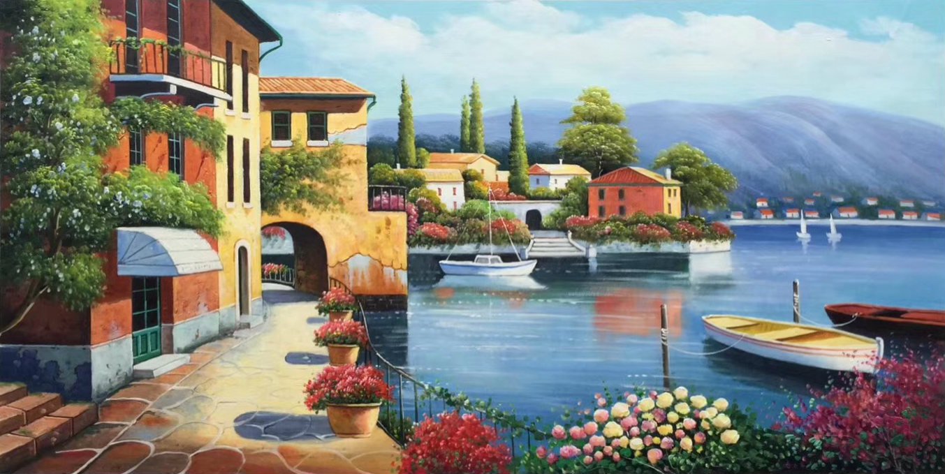 Hand painted oil painting on canvas"Sea view Villa"60x120CM(23.6"x47.2")Unframed-96