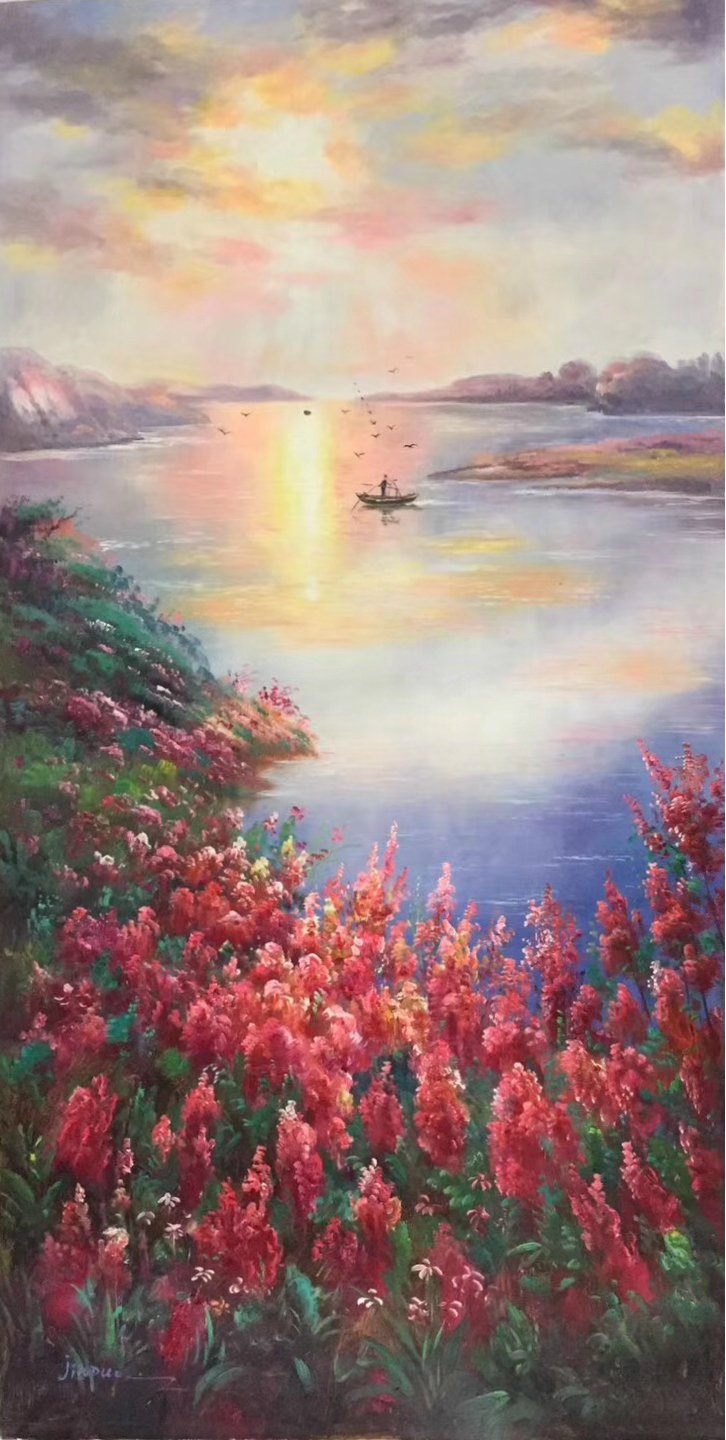 Hand painted oil painting on canvas"Creek"60x120CM(23.6"x47.2")Unframed-596