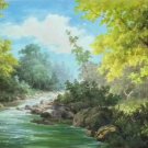 American style Hand painted oil painting on canvas"Creek"70x180CM(27.6"x70.9")Unframed-607 American style Hand painted oil painting on canvas"Creek"70x180CM(27.6"x70.9")Unframed-607