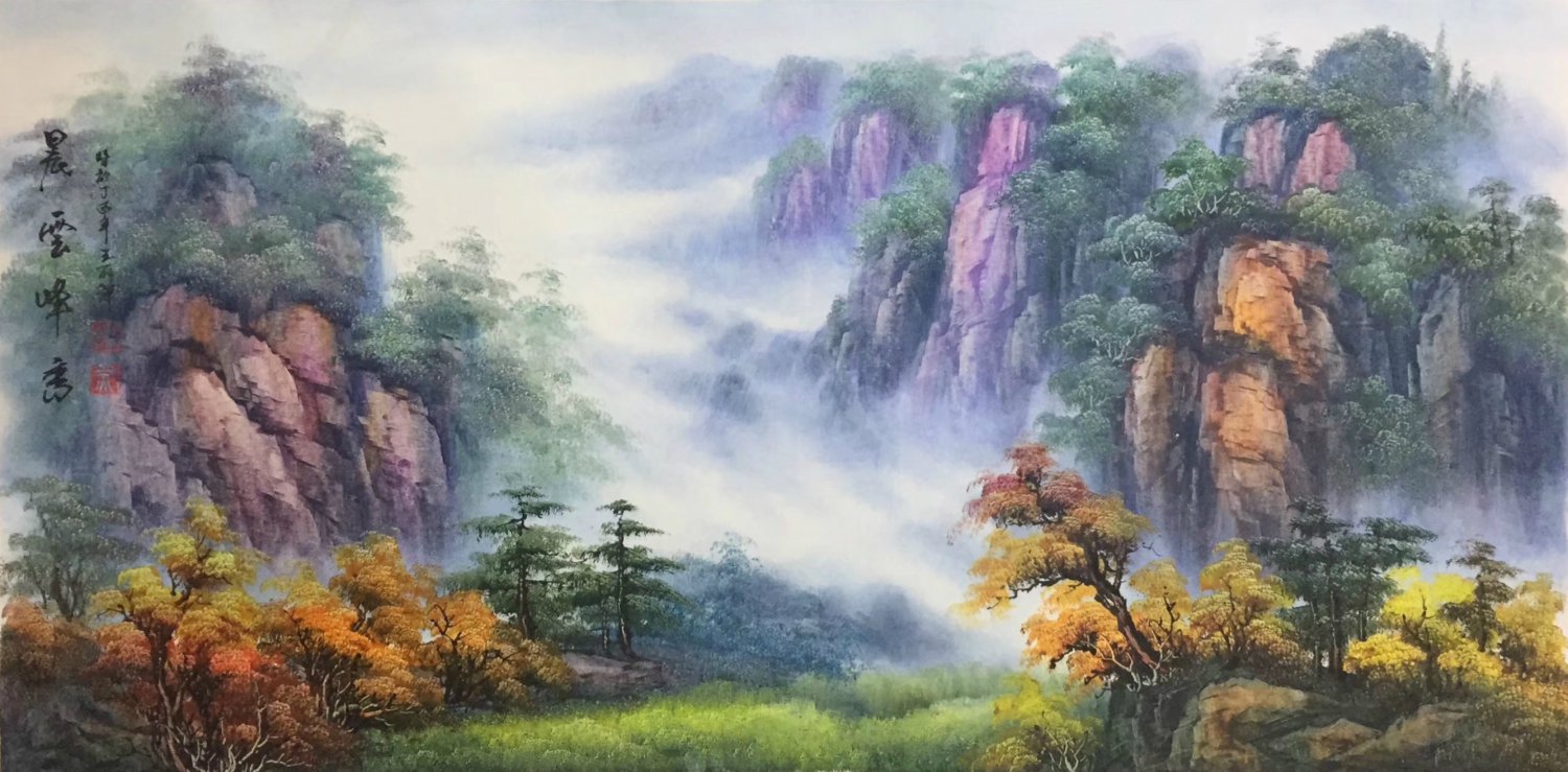 Hand painted oil painting on canvas"water from a mountain"60x120CM(23.6"x47.2")Unframed-621