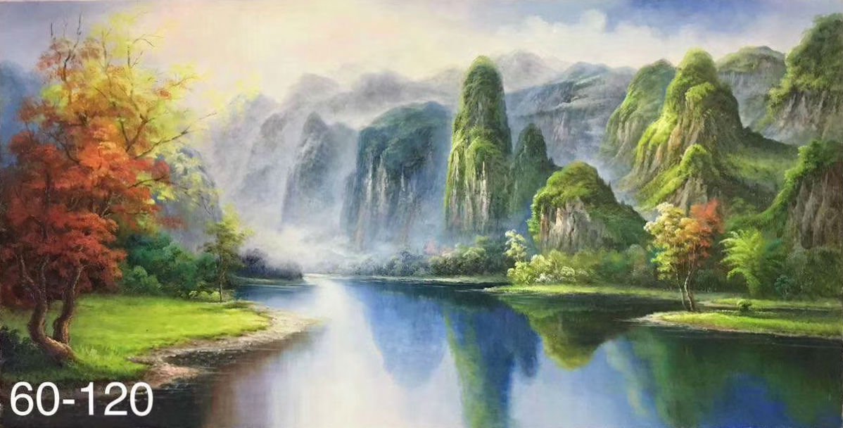 Hand painted oil painting on canvas"Creek"60x120CM(23.6"x47.2")Unframed-632