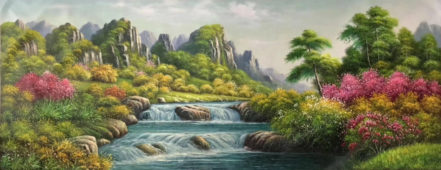 American style Hand painted oil painting on canvas"Creek"70x180CM(27.6"x70.9")Unframed-677