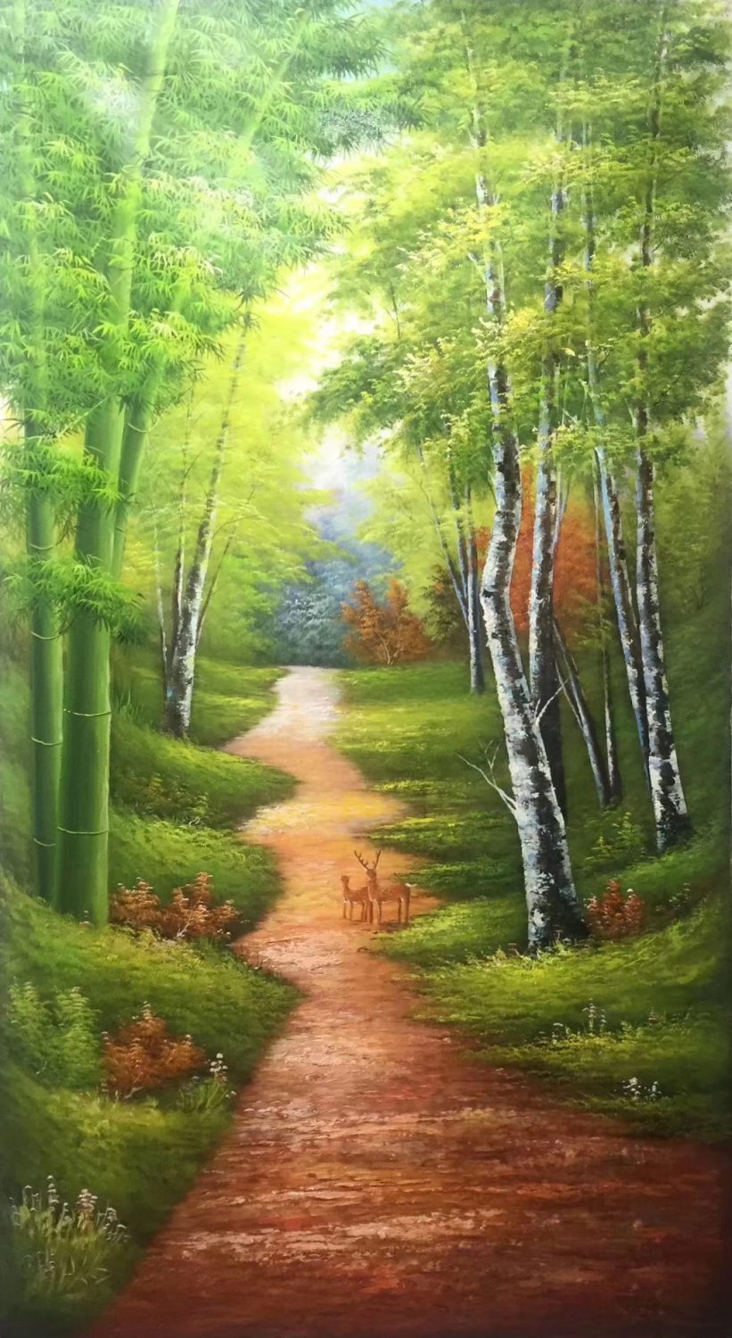 Hand painted oil painting on canvas"Bamboo forest"80x160CM(33"x63