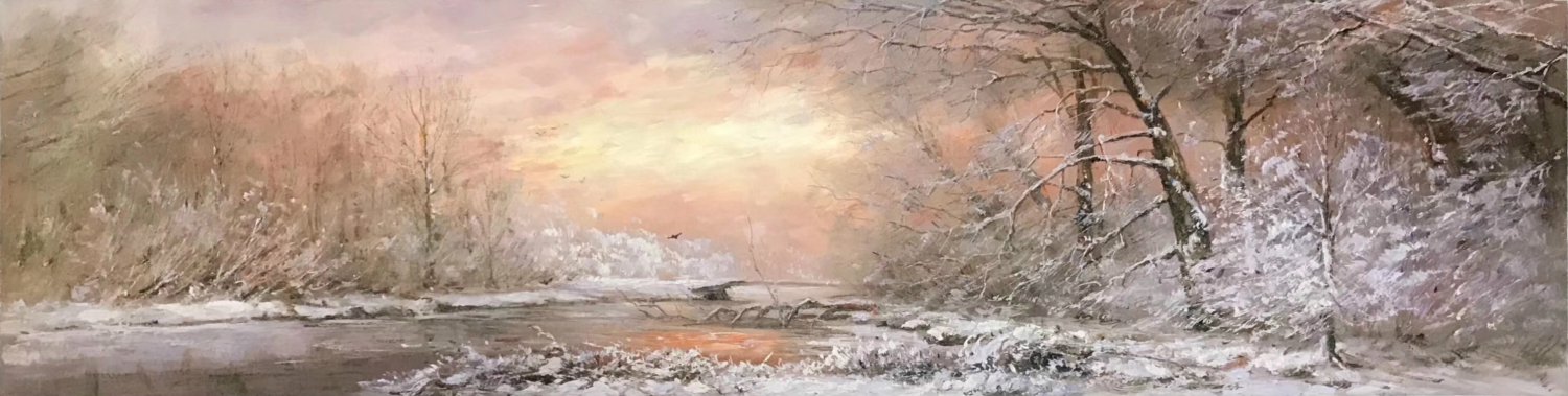 Hand-painted oil painting on canvas"Abstract snow scenery"30x120cm(12'' X 48'')Unframed-17