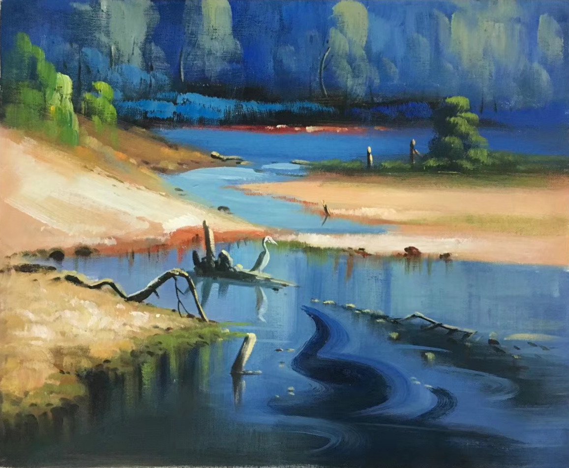 Hand painted oil painting on canvas"Creek"50x60CM(19.7"x23.6")Unframed-730