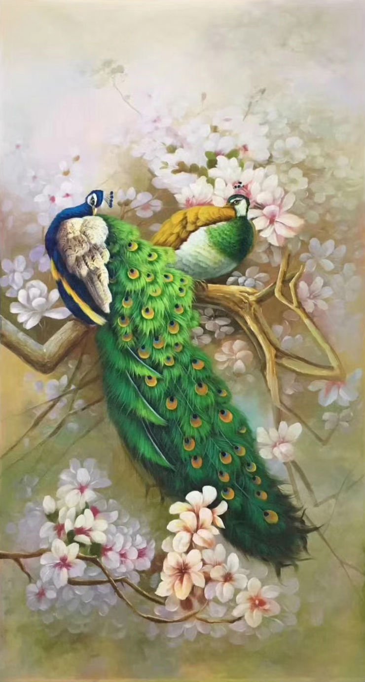 Simple modern Hand painted oil painting on canvas"Gorgeous peacock"80x160CM(33"x63")Unframed-100