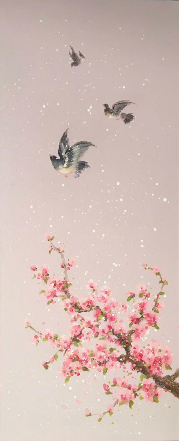 Hand painted oil painting on canvas"Cute bird"40x100CM(16"x40")Unframed-57
