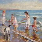 Hand painted oil painting on canvas"Children playing at the seaside"60x90CM(23.6"x35.4")Unframed-62 Hand painted oil painting on canvas"Children playing at the seaside"60x90CM(23.6"x35.4")Unframed-62
