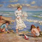Hand painted oil painting on canvas"Children playing at the seaside"60x90CM(23.6"x35.4")Unframed-64