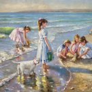 Hand painted oil painting on canvas"Children playing at the seaside"60x90CM(23.6"x35.4")Unframed-65