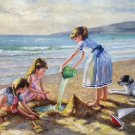 Hand painted oil painting on canvas"Children playing at the seaside"60x90CM(23.6"x35.4")Unframed-66
