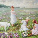 Hand painted oil painting on canvas"Children playing at the seaside"60x90CM(23.6"x35.4")Unframed-68