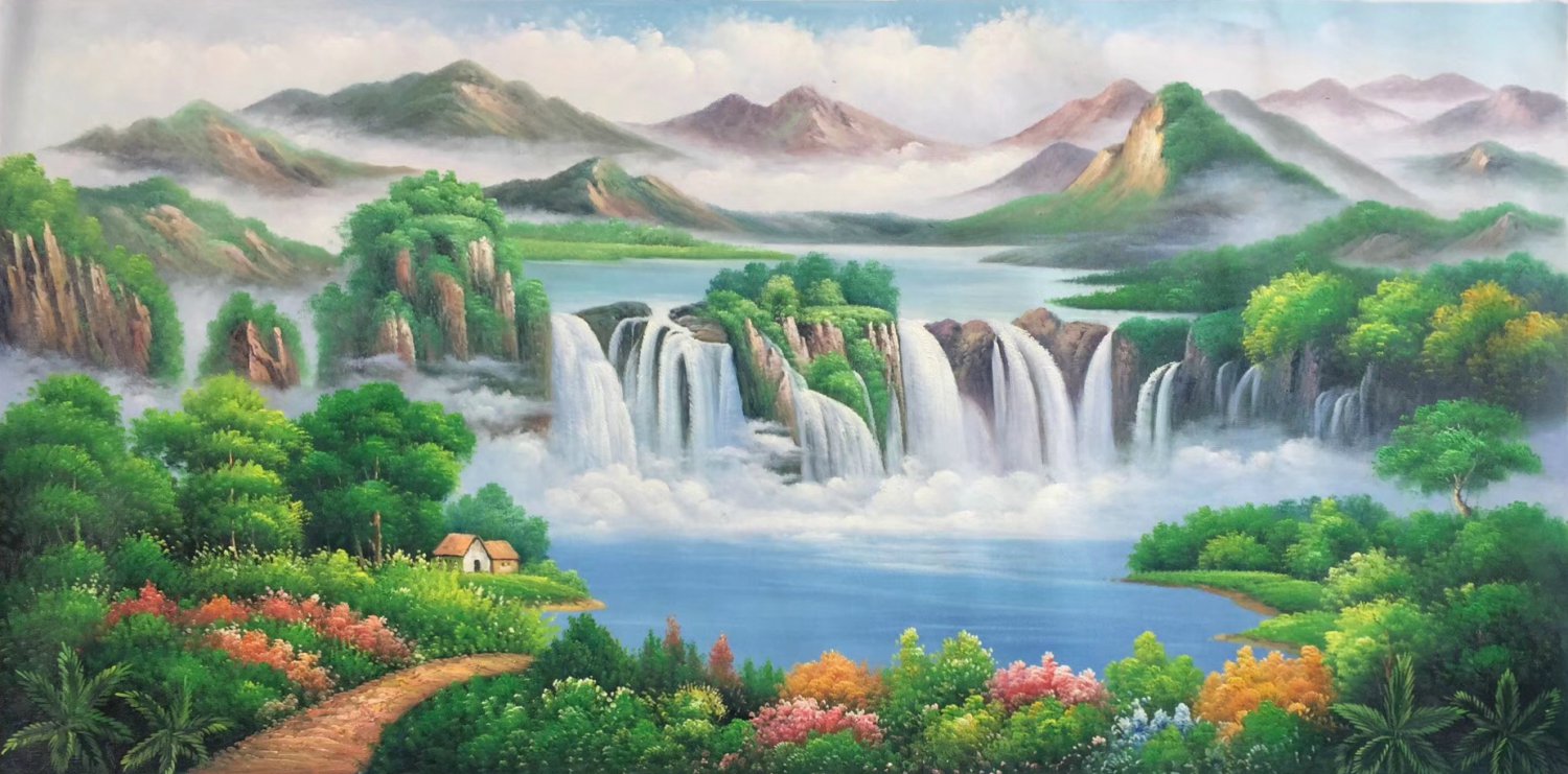 Hand painted oil painting on canvas"Creek"60x120CM(23.6"x47.2")Unframed-763