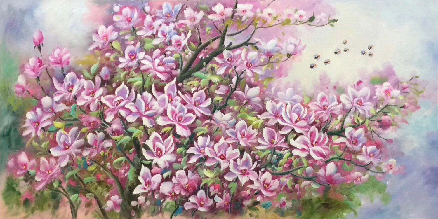 Hand painted oil painting on canvas"Peach blossom"60x120CM(24"x48