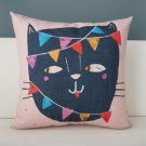 pink base blue cat printed cushion cover pink base blue cat printed cushion cover