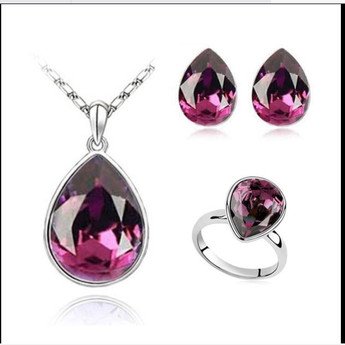 Water drop fashion crystal necklace, earrings and ring (ring size 8) SET.