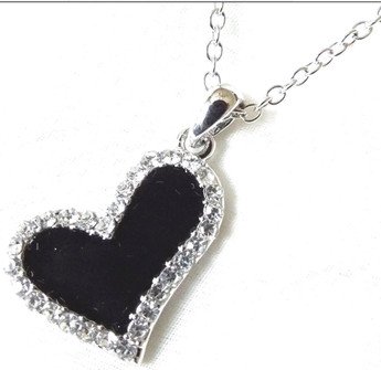 Black enamel love heart necklace