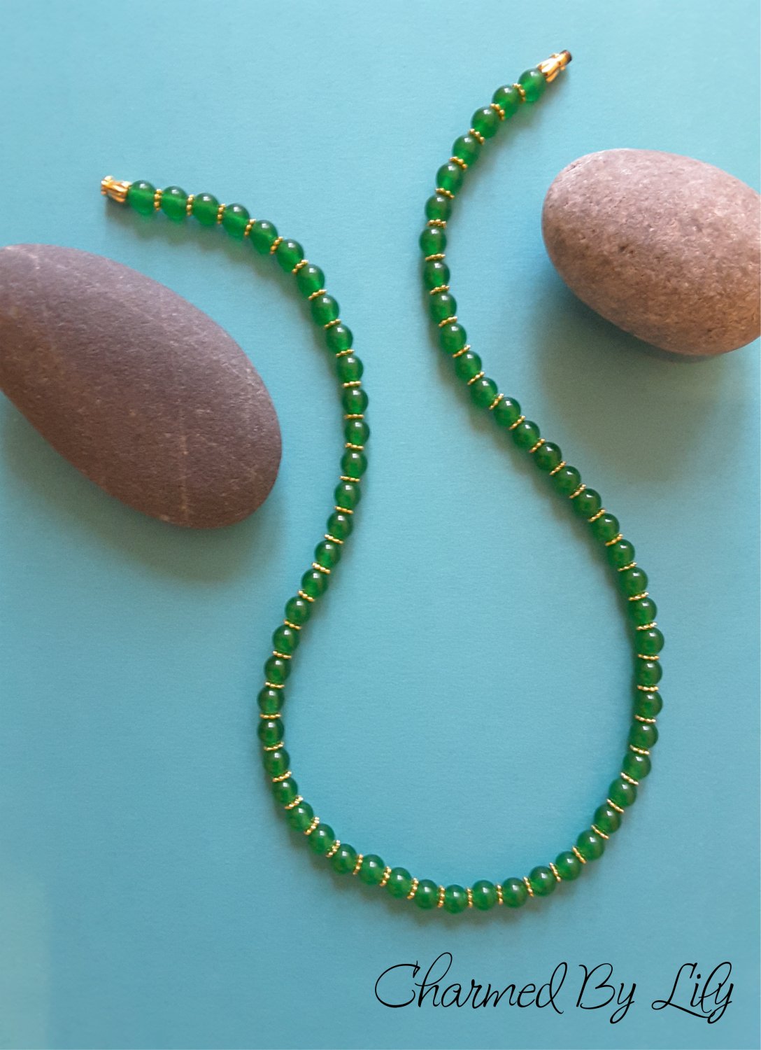 Dark Green Jade Necklace. 6mm Round Beads. Natural Jade Gem Stone Necklace.