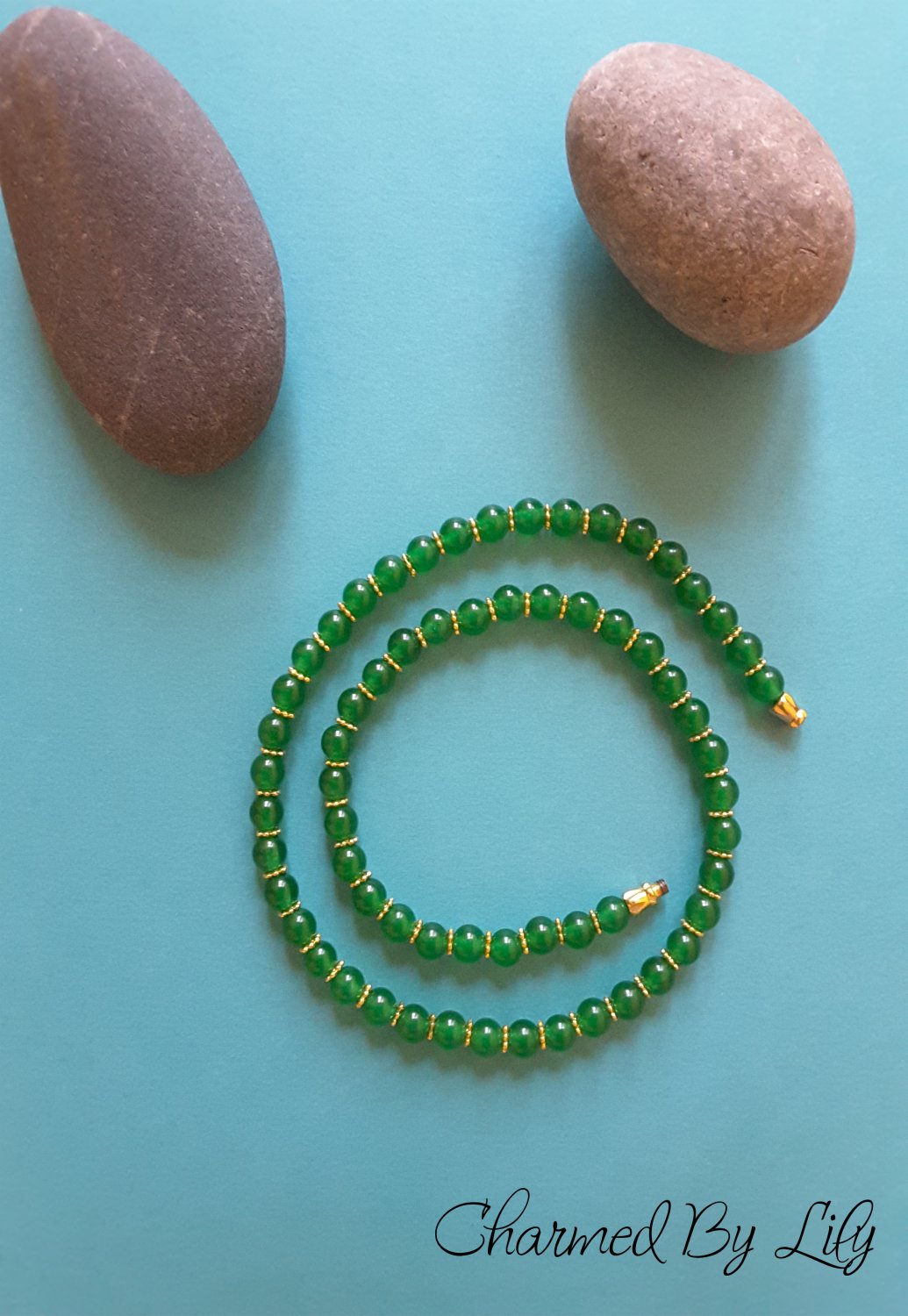 Dark Green Jade Necklace. 6mm Round Beads. Natural Jade Gem Stone Necklace.