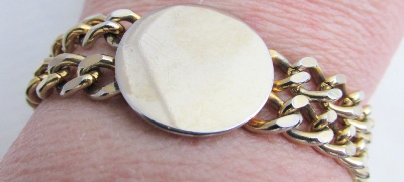 Vintage Double Strand Curb Chain ID Style Bracelet Gold Plated Golden Simplicity